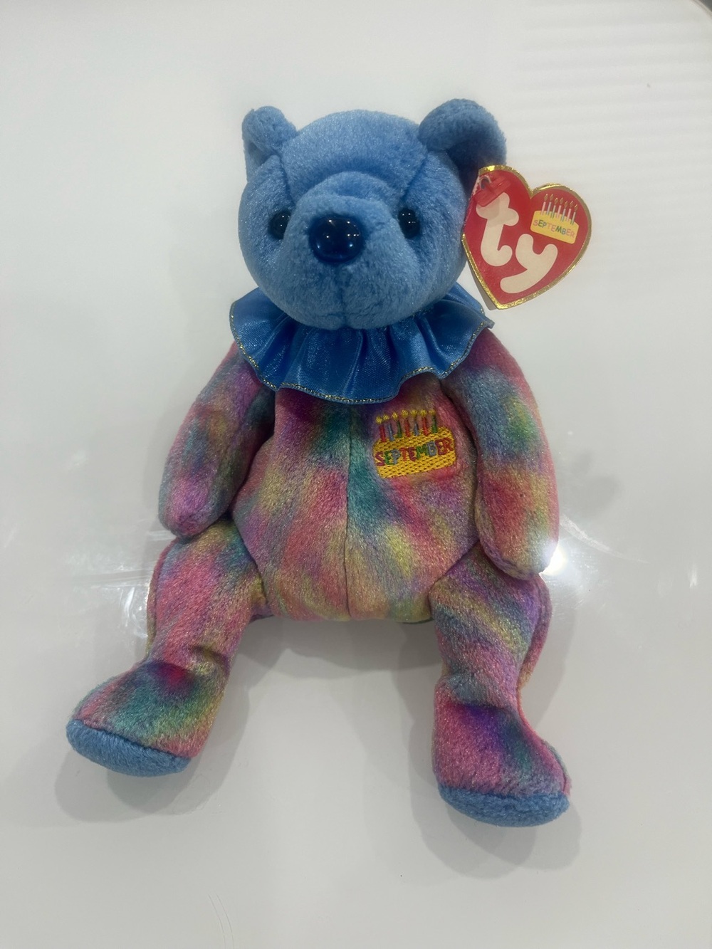 Vintage Ty Multicolor September Birthday Beanie Baby Bear with Blue Head